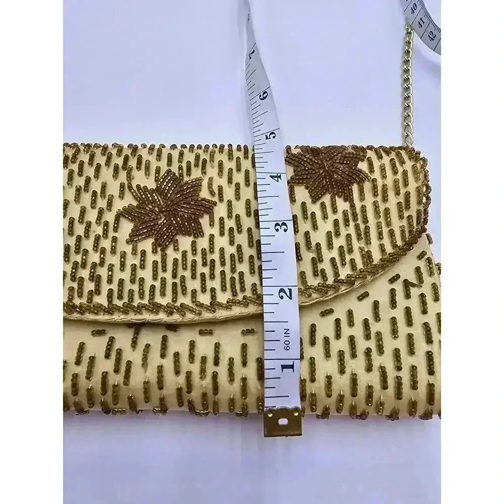 Vtg  Charisma Hong Kong Beaded Yellow and Gold Purse with Chain Strap